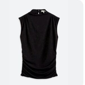 nine britton Black Sleeveless Mock Neck Tank with Ruched Hem, stitch fix